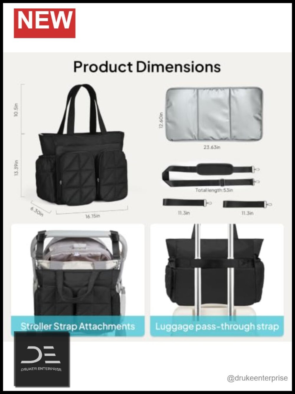 Quilted Puffer Diaper Bag Tote with Insulated Pockets, Hospital Bag